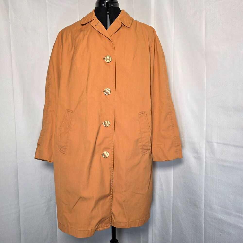 VTG London Fog Trench Coat Orange Striped Lining Women's 14 M/L Vintage 1960s